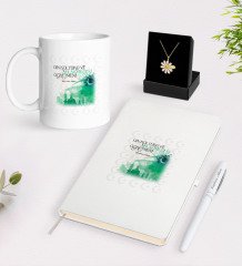 Kişiye Özel Din Kültürü ve Ahlak Bilgisi Öğretmeni Beyaz Kupa Defter Kalem ve İsimli Papatya Kolye Hediye Seti-4