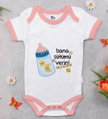 BK Kids Bana Sütümü Verin Tasarımlı Pembe Bebek Body Zıbın-1