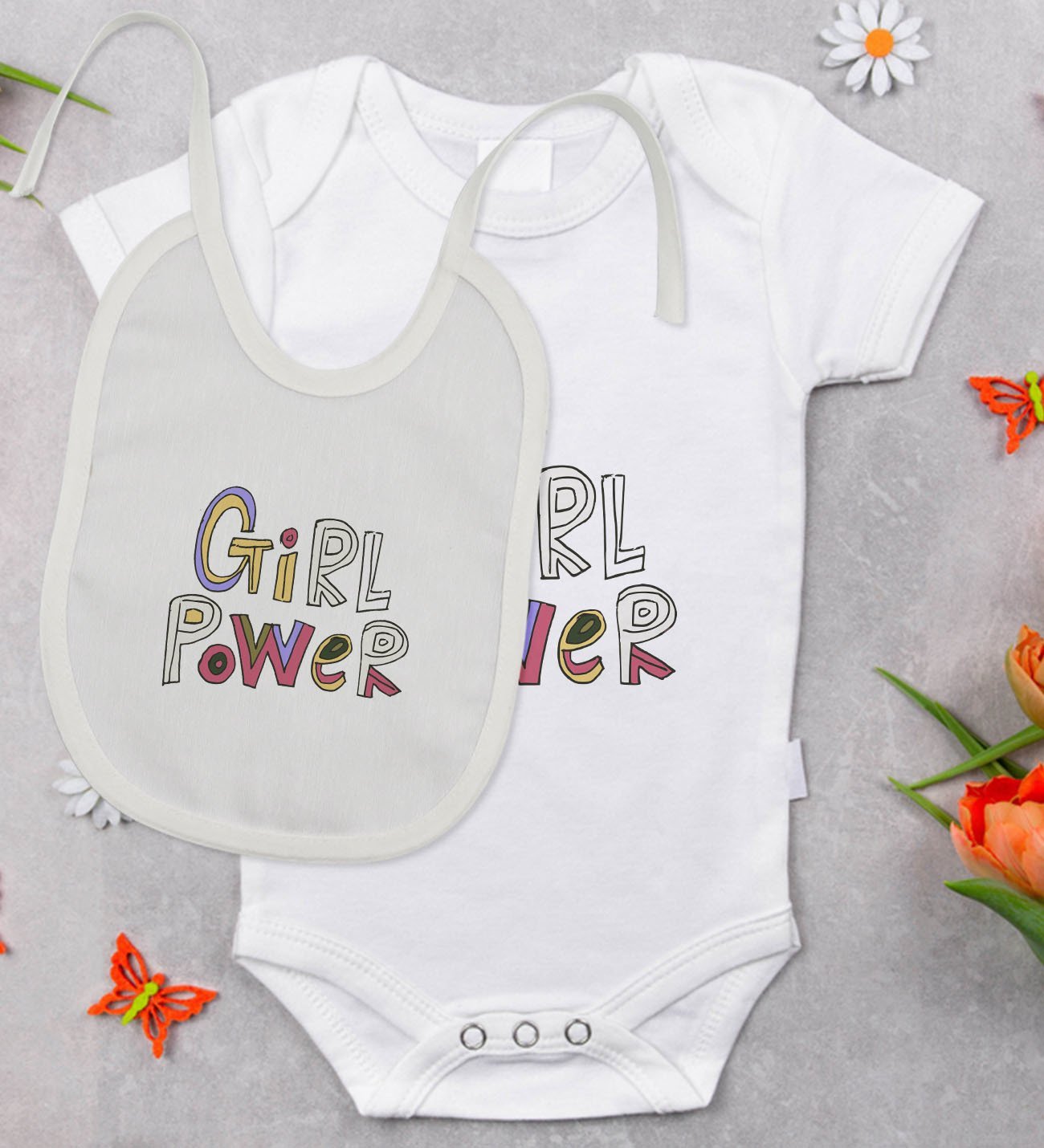 BK Kids Girl Power Tasarımlı Bebek Body Zıbın ve Mama Önlüğü Hediye Seti - Model 1