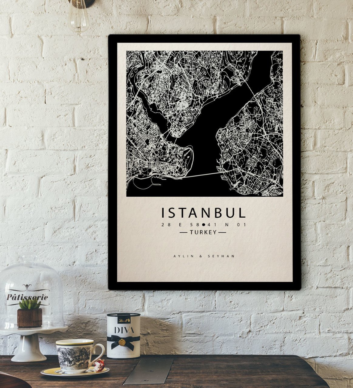 Kişiye Özel İstanbul Harita Kanvas Tablo 30x50cm-2