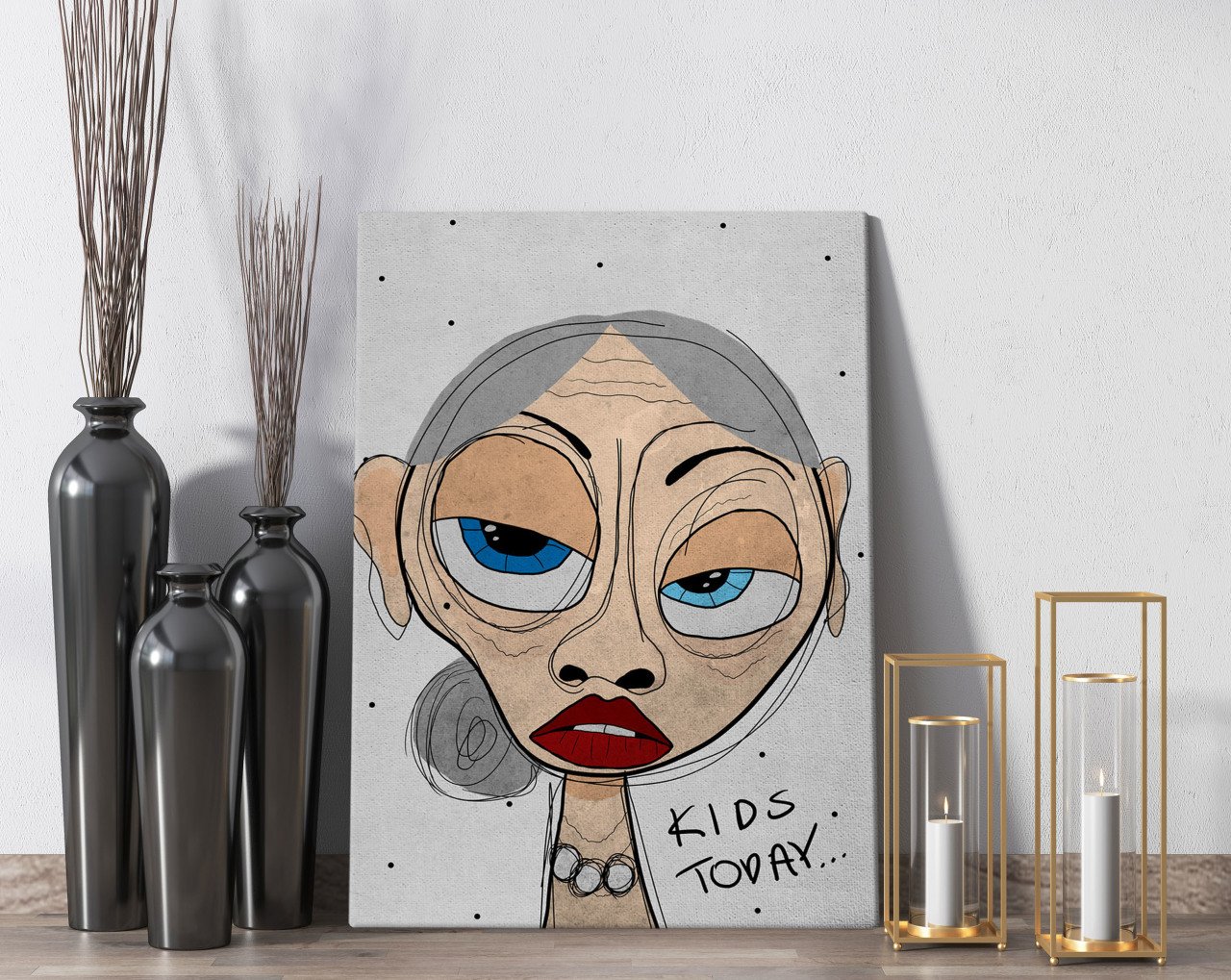 BK Home The Lazy People Collection Old Girl Tasarımlı Kanvas Tablo 50x70cm-1