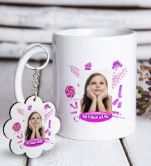 Kişiye Özel Fotoğraflı Doğum Günü Beyaz Kupa ve Anahtarlık Hediye Seti-4