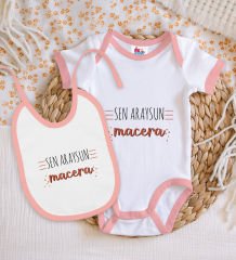 BK Kids Sen Araysun Macera Tasarımlı Pembe Bebek Body Zıbın ve Mama Önlüğü Hediye Seti-1