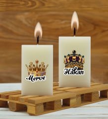 BK Gift Kişiye Özel Kral-Kraliçe Tacı Tasarımlı 2’li DTF Dikdörtgen Blok Mum Seti-1, Sevgiliye Hediye, Doğum Günü Hediyesi, Ev Hediyesi