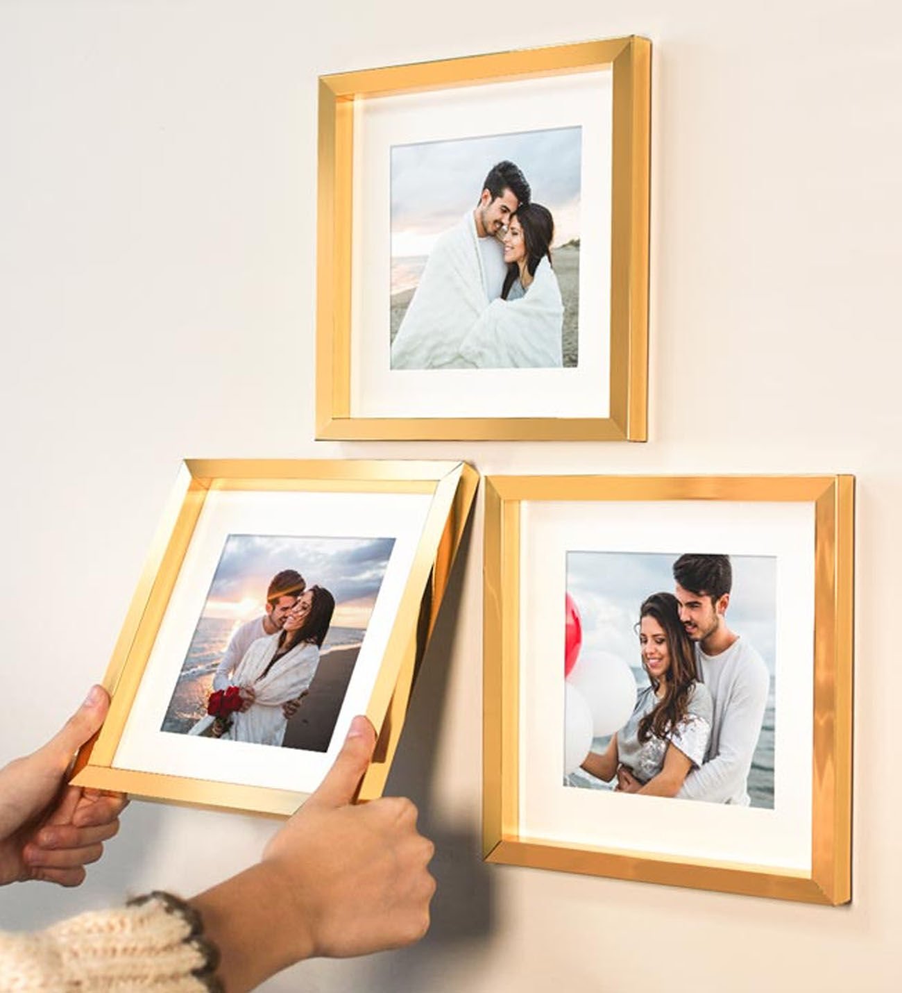 BK Gift Yapışkanlı Sök Tak Paspartulu Klasik Kare 3'lü Çerçeve-Gold Renk, Arkadaşa Hediye, Sevgiliye Hediye, Ev Hediyesi