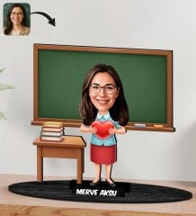 BK Gift Kişiye Özel Kadın Öğretmen Tasarımlı Karikatür Biblo -16, Öğretmene Hediye, Öğretmenler Günü Hediyesi