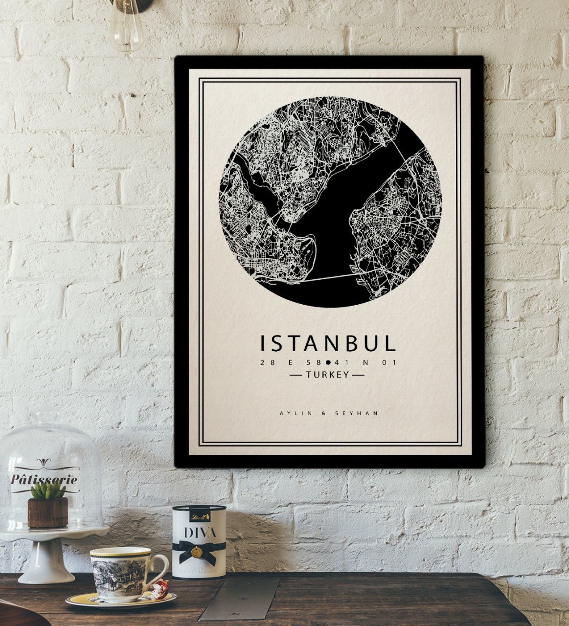 Kişiye Özel İstanbul Harita Kanvas Tablo 30x50cm-3