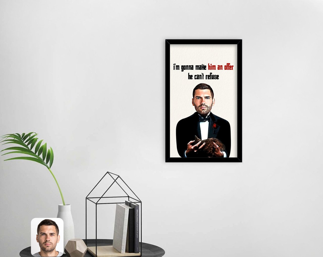 Kişiye Özel Godfather Baba Karikatürlü Dekoratif Ahşap Siyah Çerçeveli Tablo-9