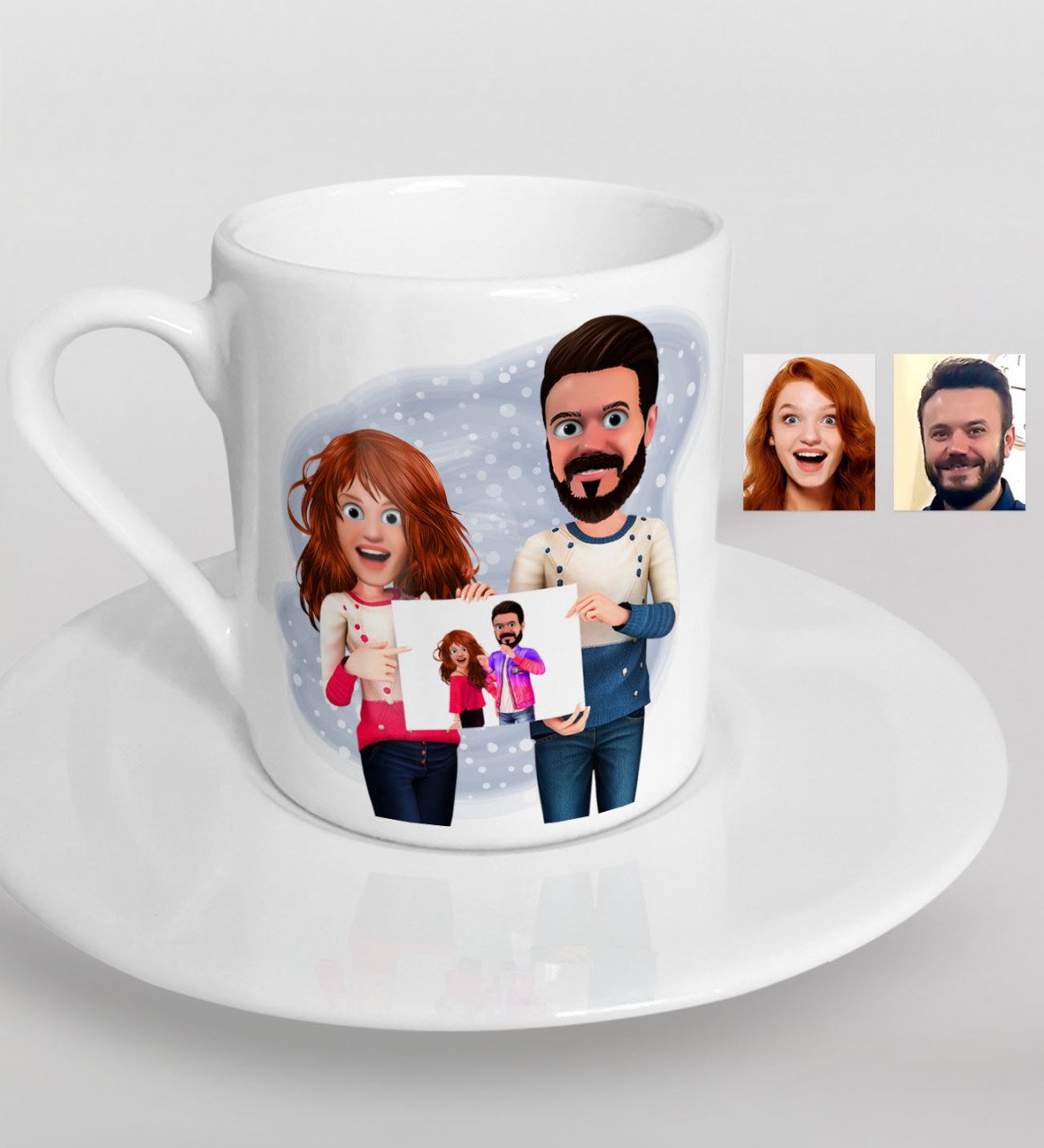 Kişiye Özel Sevgililer Animasyon Karikatürlü Türk Kahvesi Fincanı-33