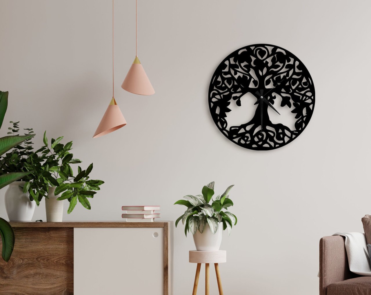 BK Home Dekoratif 45cm Ahşap Duvar Saati-53