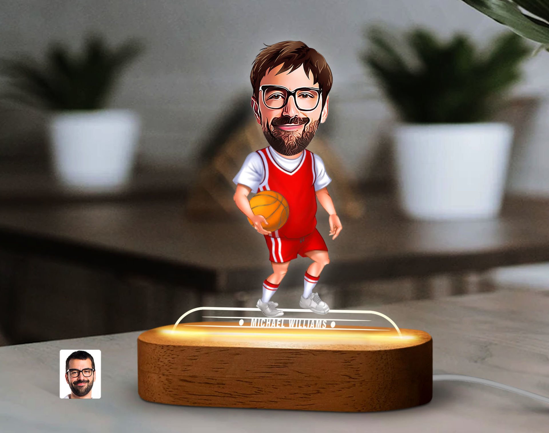 BK Gift Kişiye Özel Basketbolcu Karikatürlü Dekoratif 3D Biblo LED Işıklı Gece Lambası-1, Arkadaşa Hediye