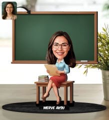BK Gift Kişiye Özel Kadın Öğretmen Tasarımlı Karikatür Biblo -17, Öğretmene Hediye, Öğretmenler Günü Hediyesi