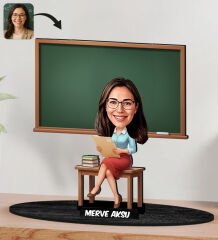 BK Gift Kişiye Özel Kadın Öğretmen Tasarımlı Karikatür Biblo -17, Öğretmene Hediye, Öğretmenler Günü Hediyesi