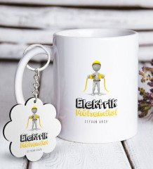 Kişiye Özel Mesleki Elektrik Mühendisi Beyaz Kupa ve Anahtarlık Hediye Seti-3