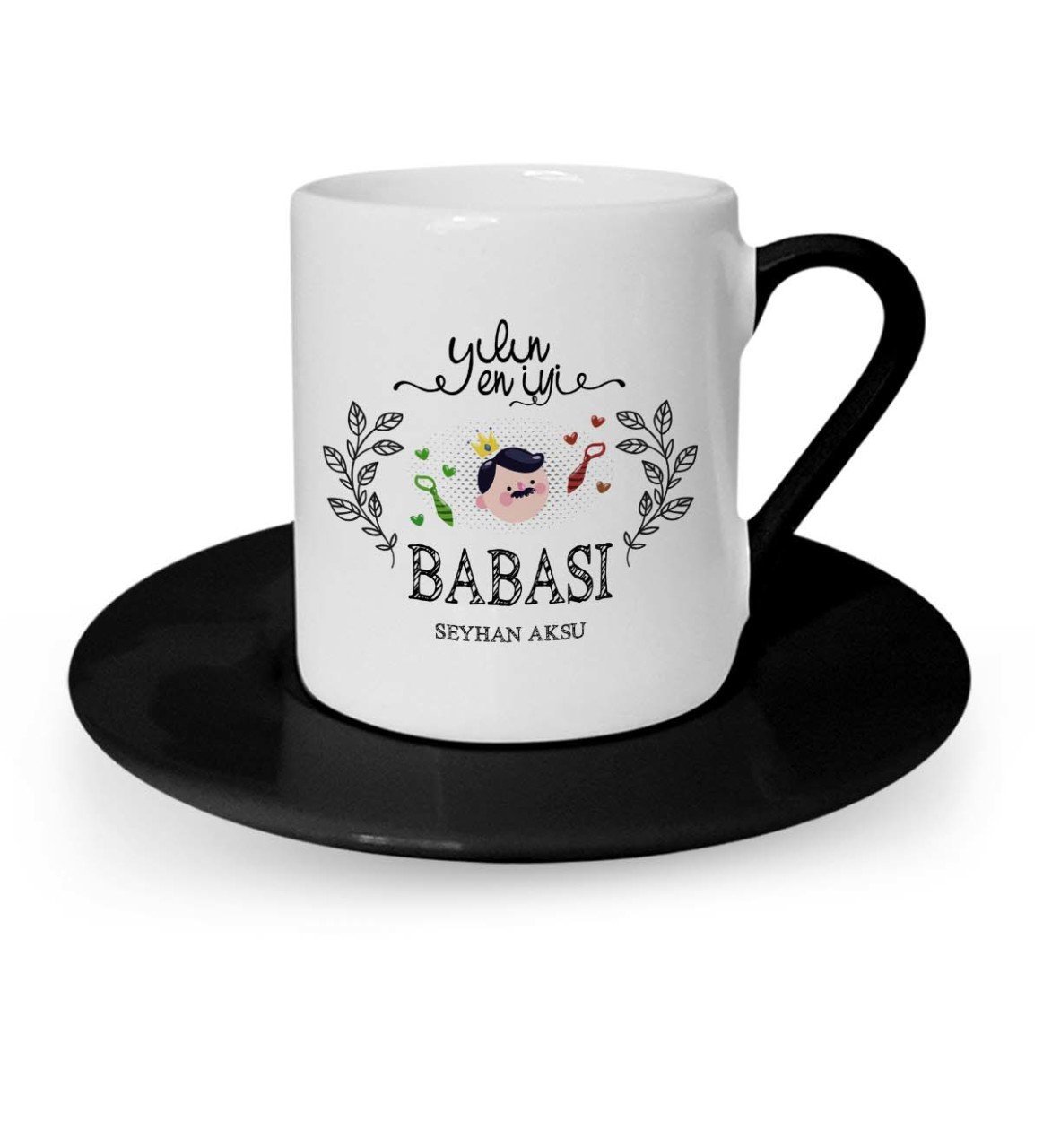 Kişiye Özel Yılın En İyi Babası Siyah Türk Kahvesi Fincanı - 1
