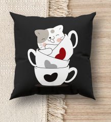 BK Gift Kedi Tasarımlı Premium Kumaş Siyah Kırlent Yastık, Ev Hediyesi, Ev Dekorasyonu, Dekoratif Hediye-9