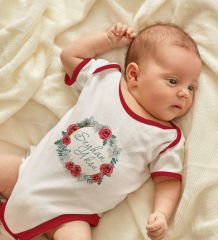 BK Kids Kişiye Özel Çiçek Tasarımlı Kırmızı Bebek Body Zıbın-8