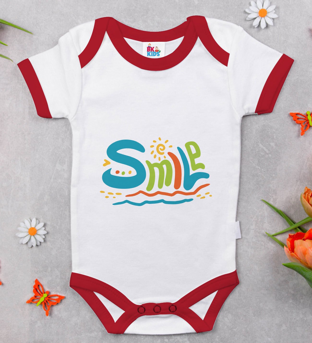 BK Kids Smile Tasarımlı Kırmızı Bebek Body Zıbın-1