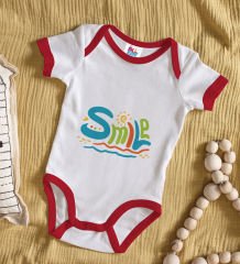 BK Kids Smile Tasarımlı Kırmızı Bebek Body Zıbın-1