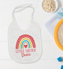 BK Kids Kişiye Özel Little Sister Tasarımlı Bebek Body Zıbın ve Mama Önlüğü Hediye Seti - Model 1