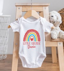 BK Kids Kişiye Özel Little Sister Tasarımlı Bebek Body Zıbın ve Mama Önlüğü Hediye Seti - Model 1