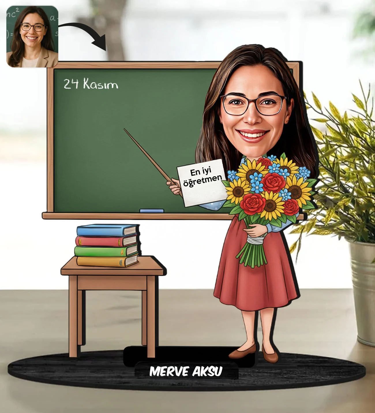 BK Gift Kişiye Özel Kadın Öğretmen Tasarımlı Karikatür Biblo -18, Öğretmene Hediye, Öğretmenler Günü Hediyesi