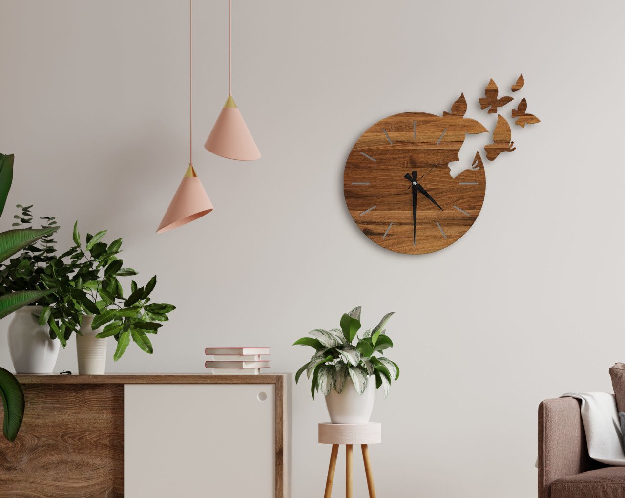 BK Home Dekoratif 45cm Ahşap Duvar Saati-54