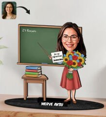 BK Gift Kişiye Özel Kadın Öğretmen Tasarımlı Karikatür Biblo -18, Öğretmene Hediye, Öğretmenler Günü Hediyesi