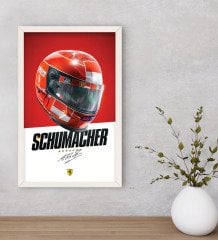 BK Gift F1 Schumacher Tasarımlı Dekoratif Ahşap Beyaz Çerçeveli Tablo-1