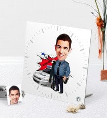 Kişiye Özel Bay Trafik Polisi Karikatürlü Masaüstü Kare Cam Saat - 2