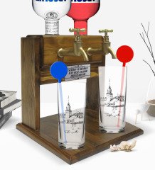 Kişiye Özel Renkli Baskılı Kız Kulesi Tasarımlı İkili Vodka Bardağı ve Çift Musluklu Doğal Ahşap Vodka Standı-2