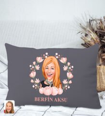 BK Gift Kişiye Özel Anneler Günü Karikatürlü Premium Kumaş Antrasit Dikdörtgen Kırlent Yastık, Anneler Günü Hediyesi, Ev Dekorasyonu-3