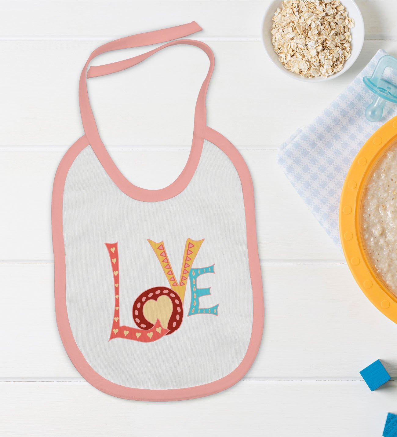 BK Kids Love Tasarımlı Pembe Bebek Mama Önlüğü