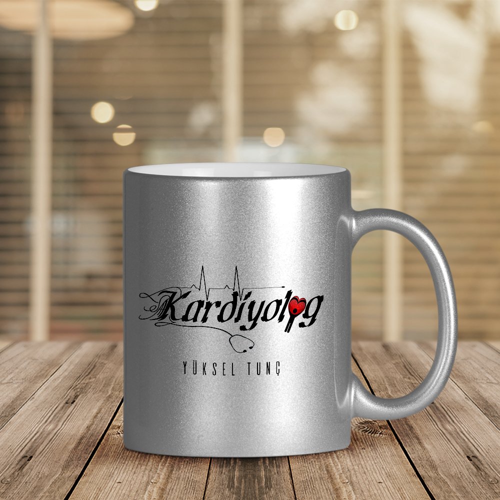 Kişiye Özel Mesleki Kardiyolog Gümüş Yaldızlı Kupa Bardak