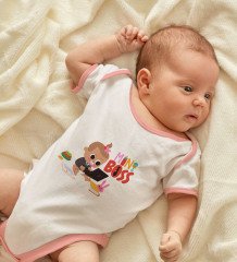 BK Kids Mini Boss Tasarımlı Pembe Bebek Body Zıbın-1