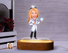BK Gift Kişiye Özel Kadın Diş Doktoru Karikatürlü Dekoratif 3D Biblo LED Işıklı Gece Lambası-1, Arkadaşa Hediye