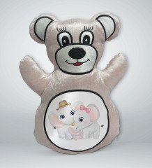 BK Gift Sevimli Fil Tasarımlı Krem Ayıcık Yastık-10