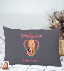 BK Gift Kişiye Özel Anneler Günü Karikatürlü Premium Kumaş Antrasit Dikdörtgen Kırlent Yastık, Anneler Günü Hediyesi, Ev Dekorasyonu-5