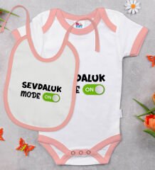 BK Kids Sevdaluk Mode Tasarımlı Pembe Bebek Body Zıbın ve Mama Önlüğü Hediye Seti-1