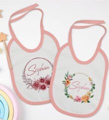 BK Kids Kişiye Özel Çiçek Tasarımlı 2’li Pembe Mama Önlüğü-1