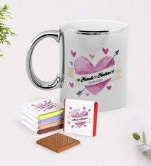 Kişiye Özel Sevgililer Günü Krom Kupa ve Çikolata Hediye Seti-21