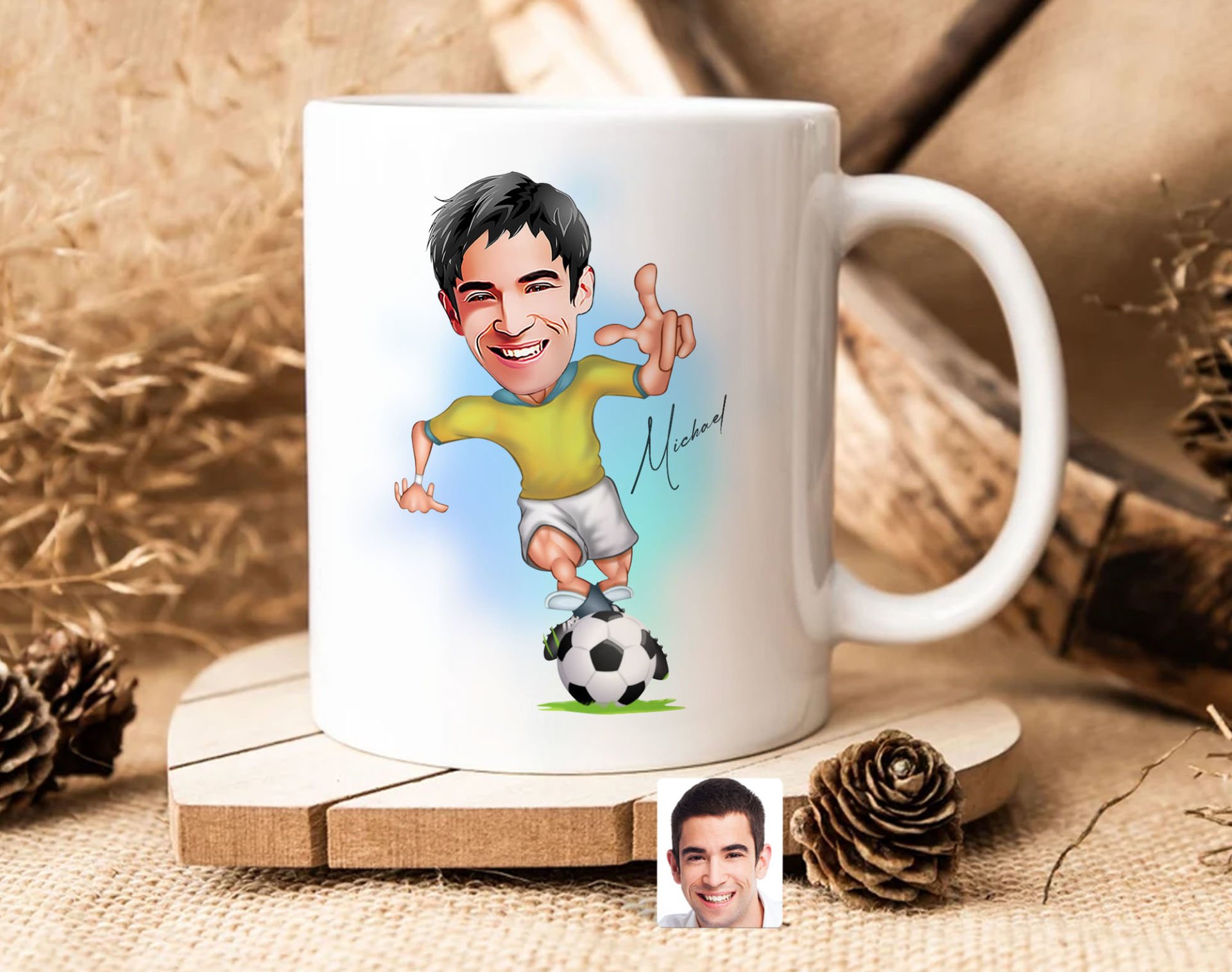 Bk Gift Kişiye Özel Futbolcu Karikatürlü Beyaz Kupa Bardak-10, Sevgiliye Hediye, Arkadaşa Hediye