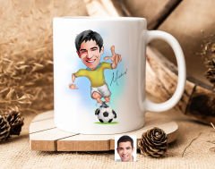 Bk Gift Kişiye Özel Futbolcu Karikatürlü Beyaz Kupa Bardak-10, Sevgiliye Hediye, Arkadaşa Hediye