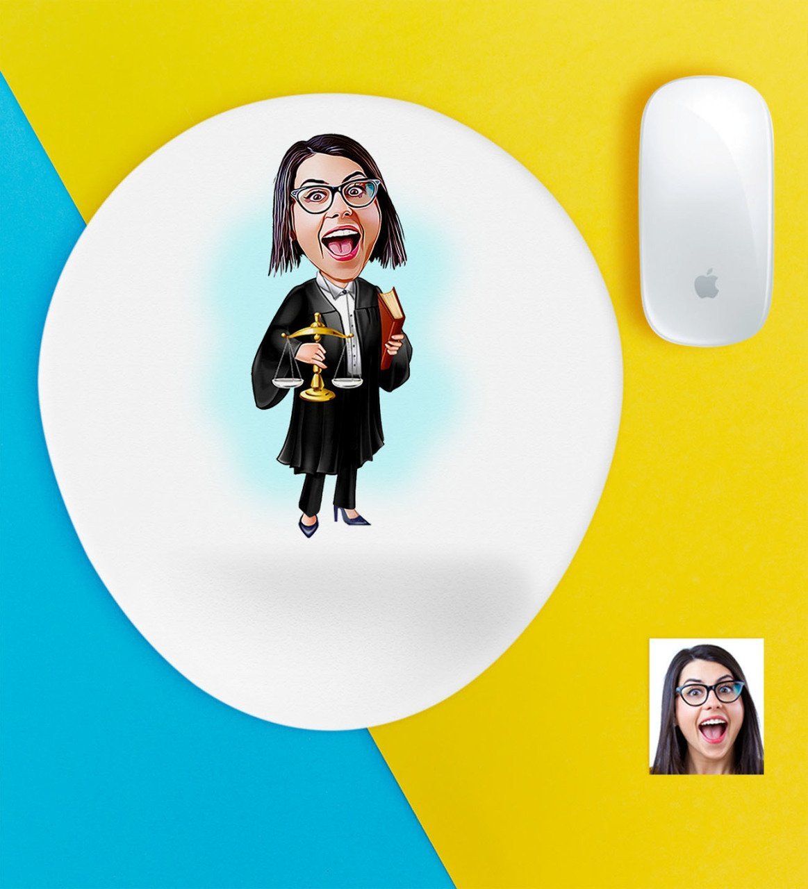 Kişiye Özel Bayan Avukat Karikatürlü Bilek Destekli Mouse Pad-1