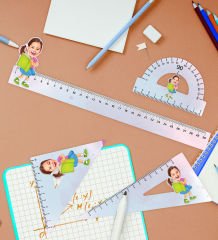 BK Gift Kişiye Özel Kız Öğrenci Karikatürlü 4’lü Pleksi Okul Cetvel Seti-1