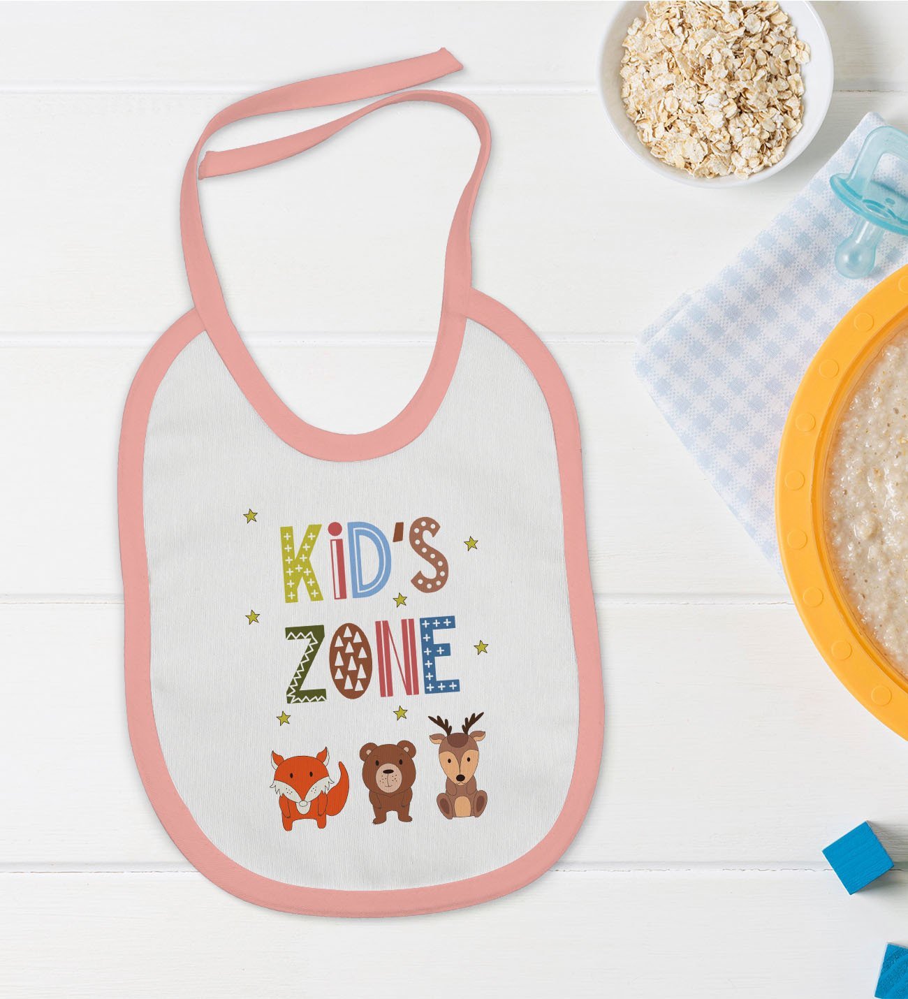 BK Kids Kid's Zone Tasarımlı Pembe Bebek Mama Önlüğü