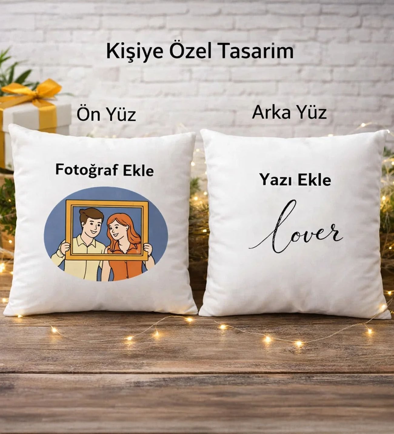 BK Gift Kişiye Özel Kendin Tasarla Beyaz Kırlent Yastık – Ev Hediyesi, Sevgiliye Hediye, Arkadaşa Hediye, Doğum Günü Hediyesi