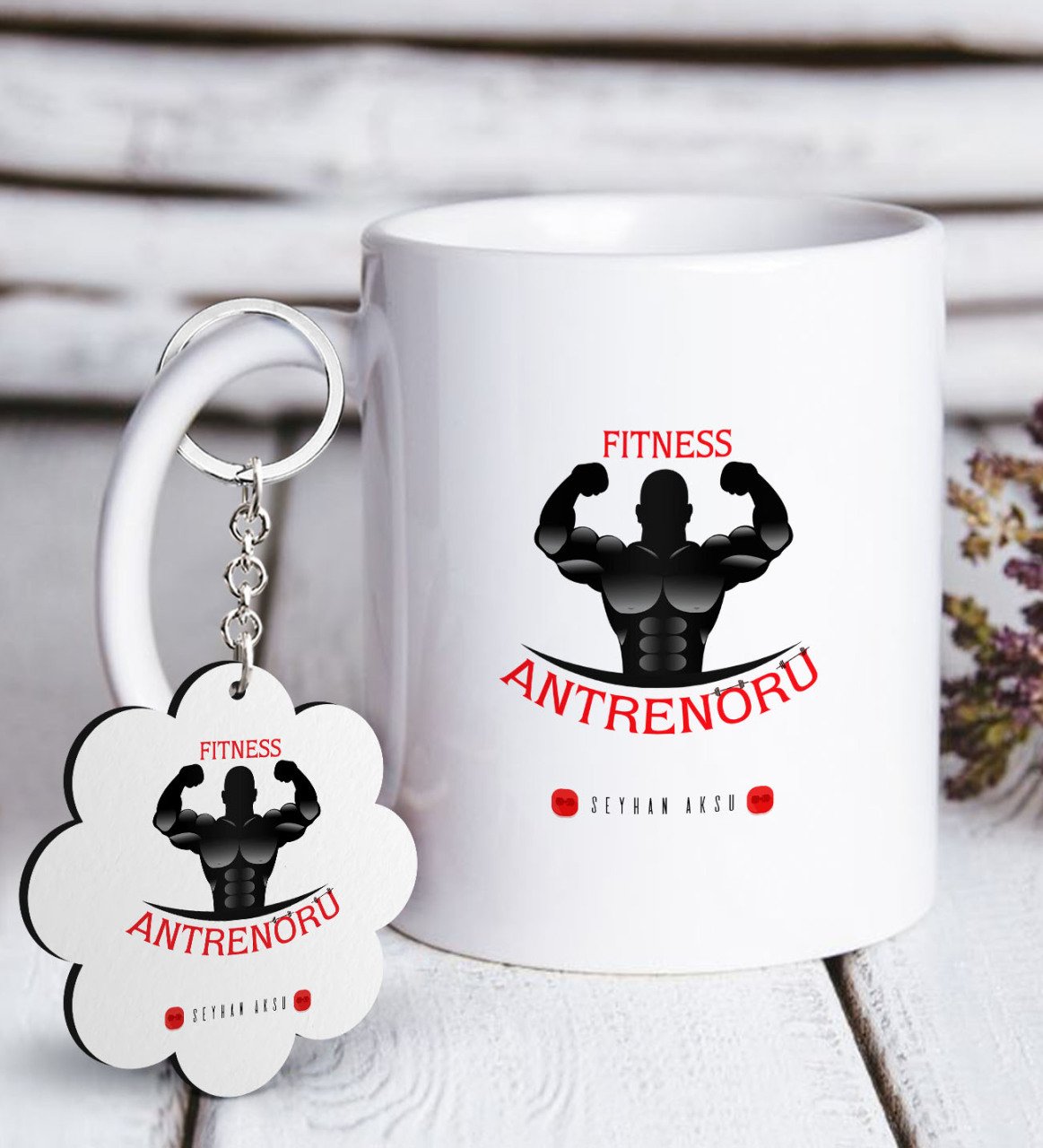 Kişiye Özel Mesleki Fitness Antrenörü Beyaz Kupa ve Anahtarlık Hediye Seti-3