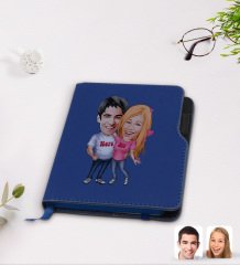 Kişiye Özel Sevgililer Karikatürlü Lacivert Termo Deri Defter-5