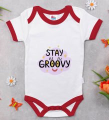 BK Kids Stay Groovy Tasarımlı Kırmızı Bebek Body Zıbın-1